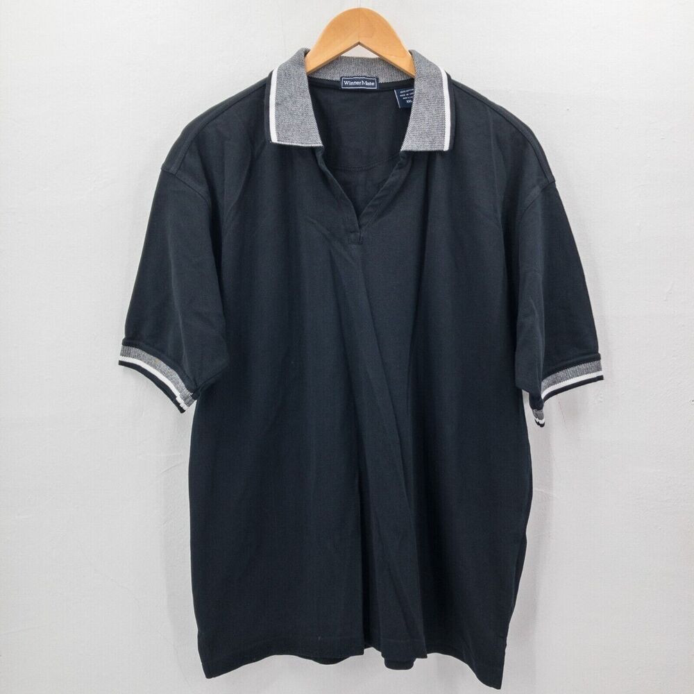 Winner Mate Mens Polo Shirt Top Short Sleeve Collared Black & White  Size XXL